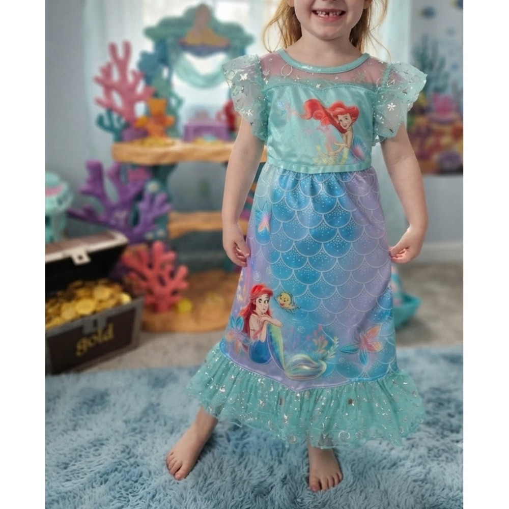 Disney Princess Ariel The Little Mermaid Fantasy Gown Nightgown Aqua 4T NEW